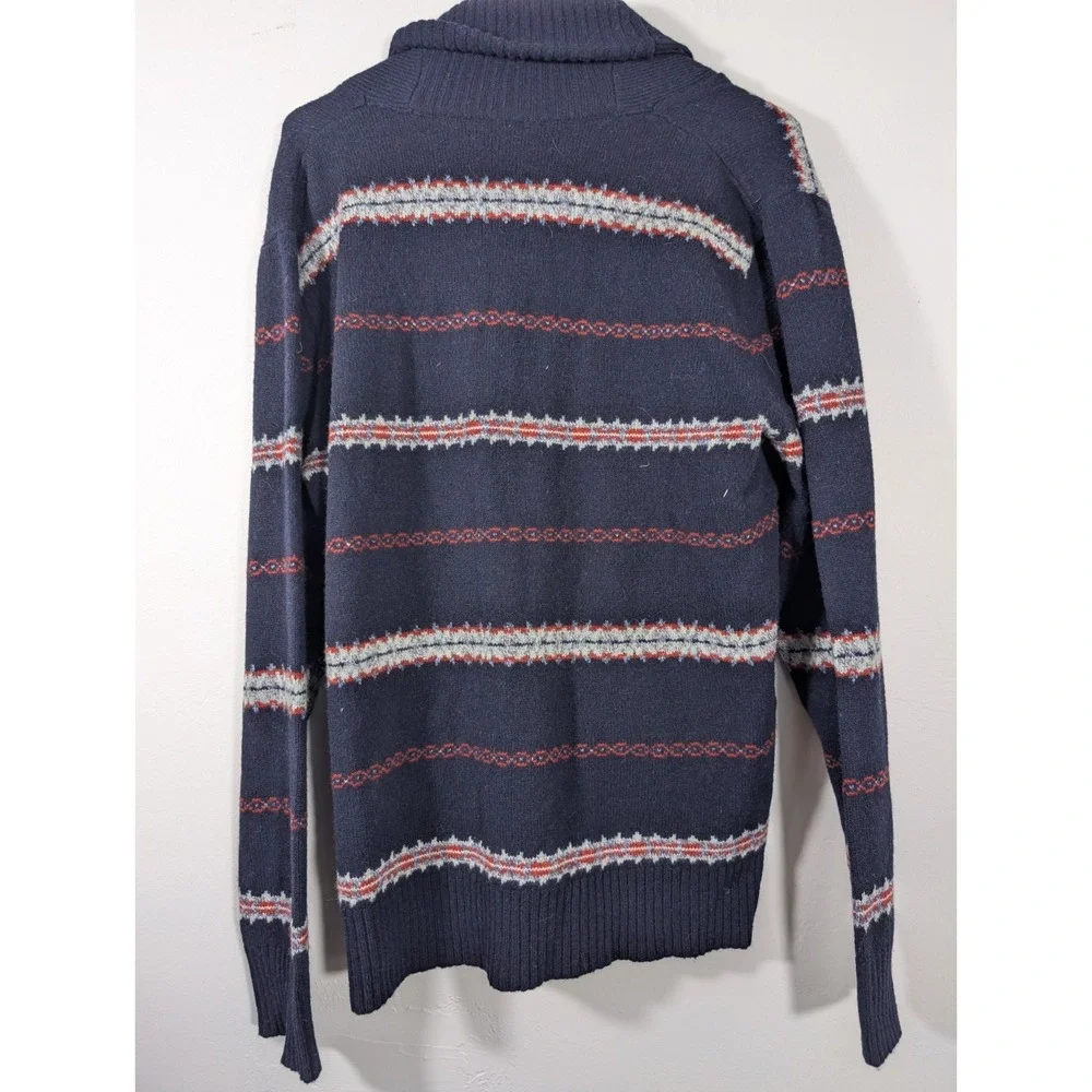 J. Crew Men's Cardigan Shawl Collar Blue Red Striped 100% Lambs Wool Medium‎